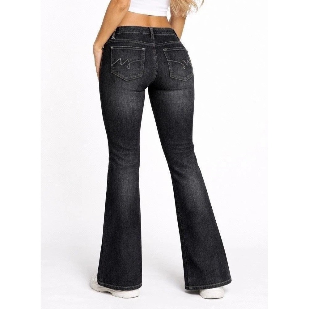 Mossimo Womens Y2K Vintage Low Rise Flared Bootcut Jeans Size 8 Black Faded Wash